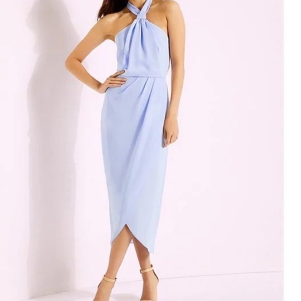 Blue formal cocktail halter dress